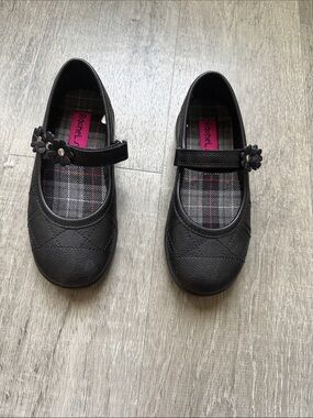 Rachel Black Mary Jane Flats with Flower Strap Accent